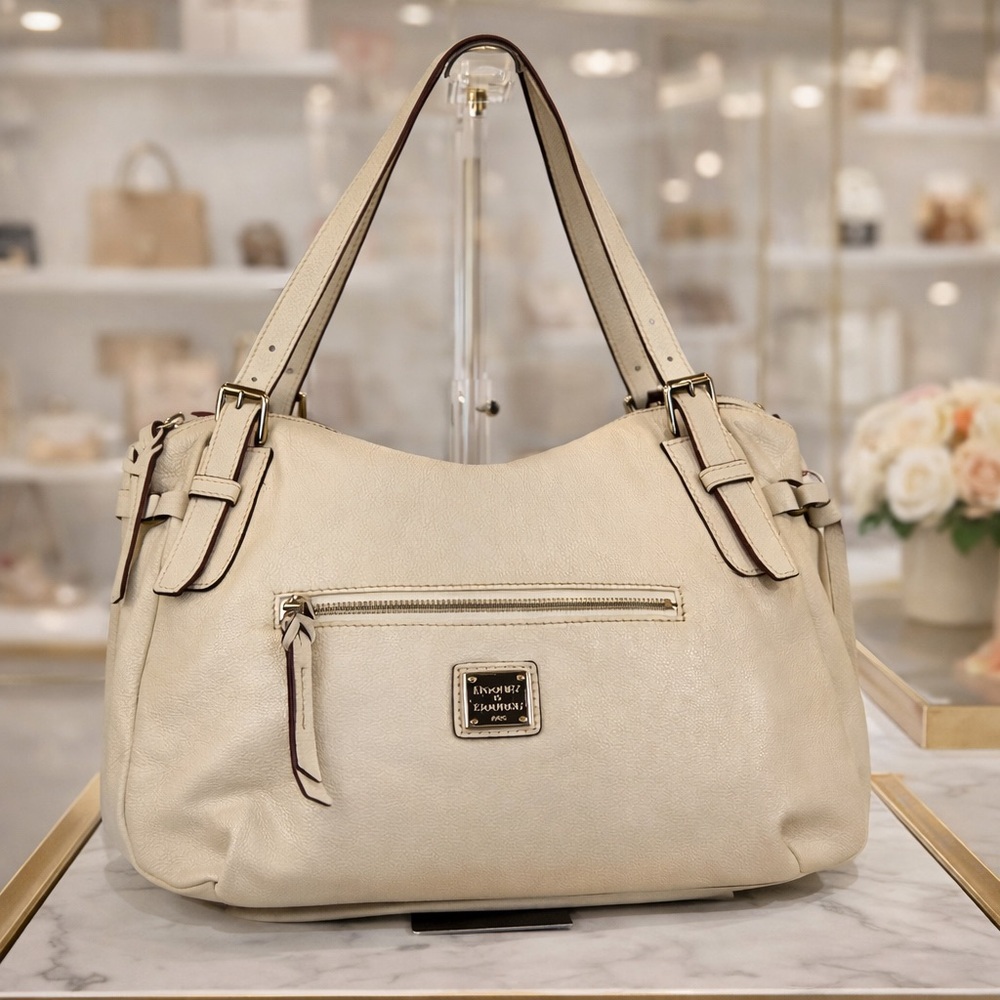 Dooney &‎ Bourke Nina Satchel Vintage Cream Bone Pebbled Leather Shoulder Bag